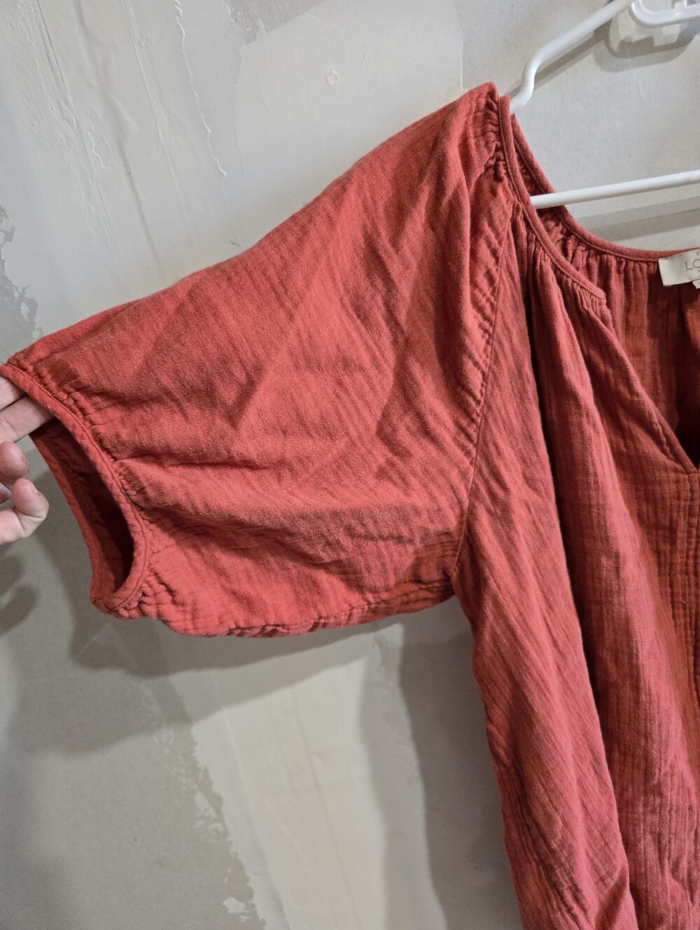 LOFT Outlet Cotton Gauze Puff Sleeve Top Terracotta L - Picture 2 of 6